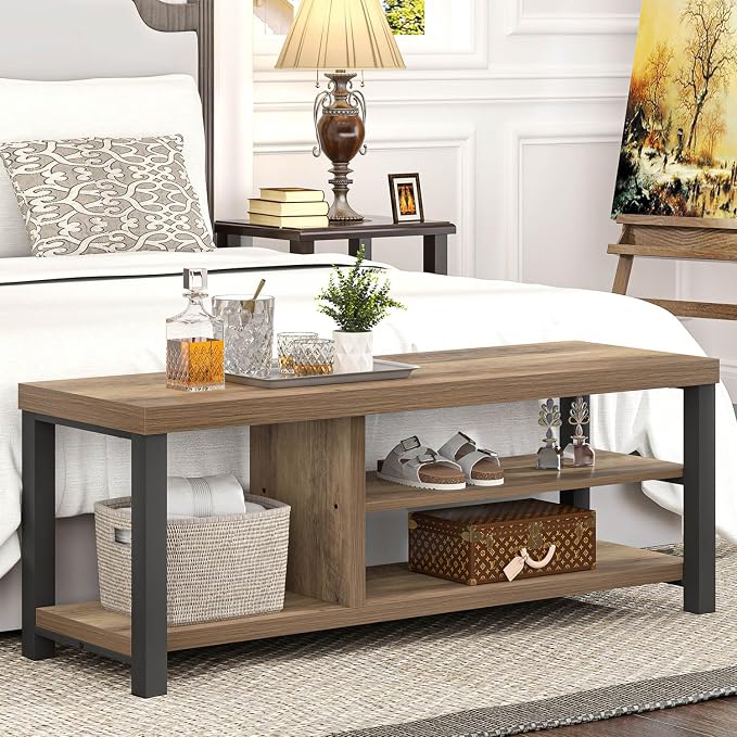 FOLUBAN Shoe Bench for Entryway, Wood and Metal Indoor Bench - Image 7