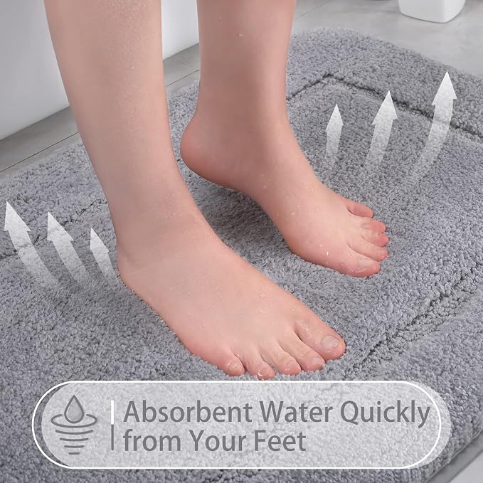 LOCHAS Bathroom Rug Set Light Grey, Soft Bath Rug Set 2 Piece, Toilet Mat - Image 4