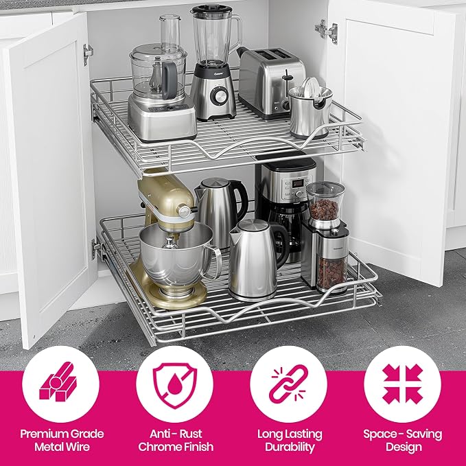 HOLDN’ STORAGE Two Tier Pull Out Cabinet Organizer, Individual Sliding Drawers - Image 4