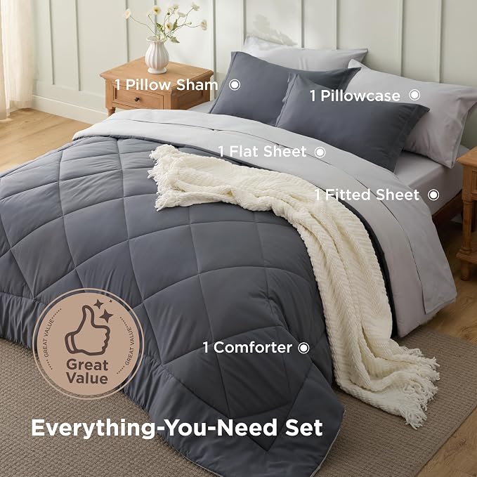 Bedsure Dark Grey Twin XL Comforter Set - Image 3