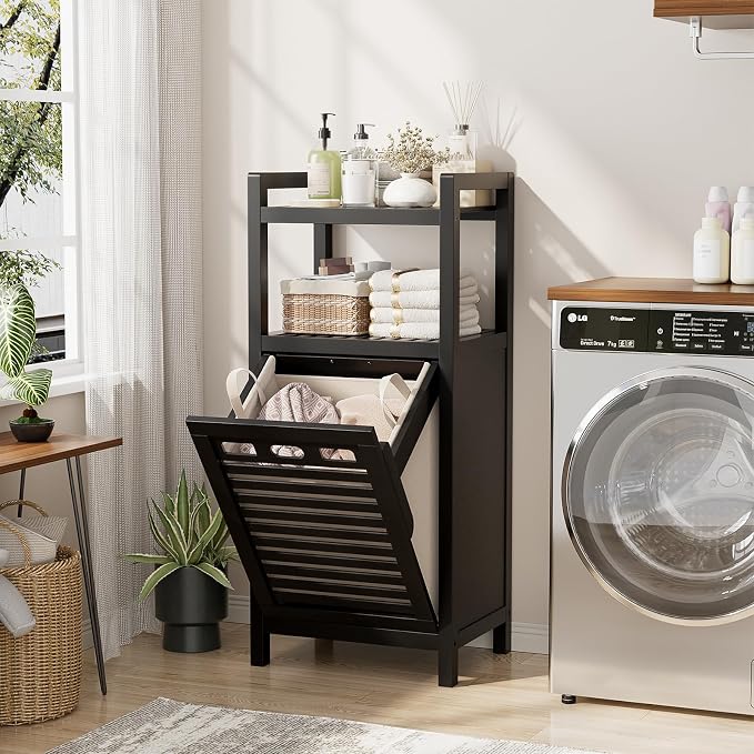 Homykic Tilt Out Laundry Hamper, 10 Gal Bamboo Laundry Storage Cabinet - Field & Grace