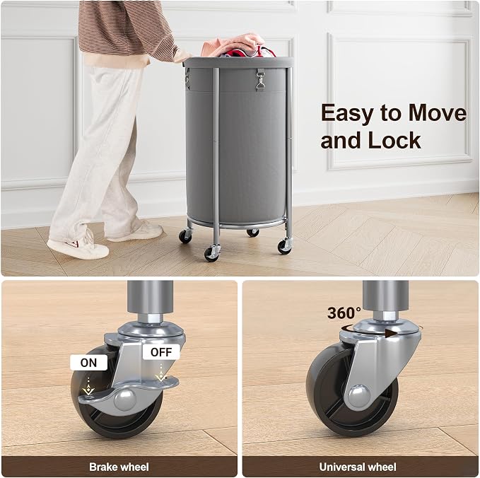 ELYKEN Laundry Hamper with Wheels, 110L Rolling Laundry Basket, Round Laundry - Field & Grace