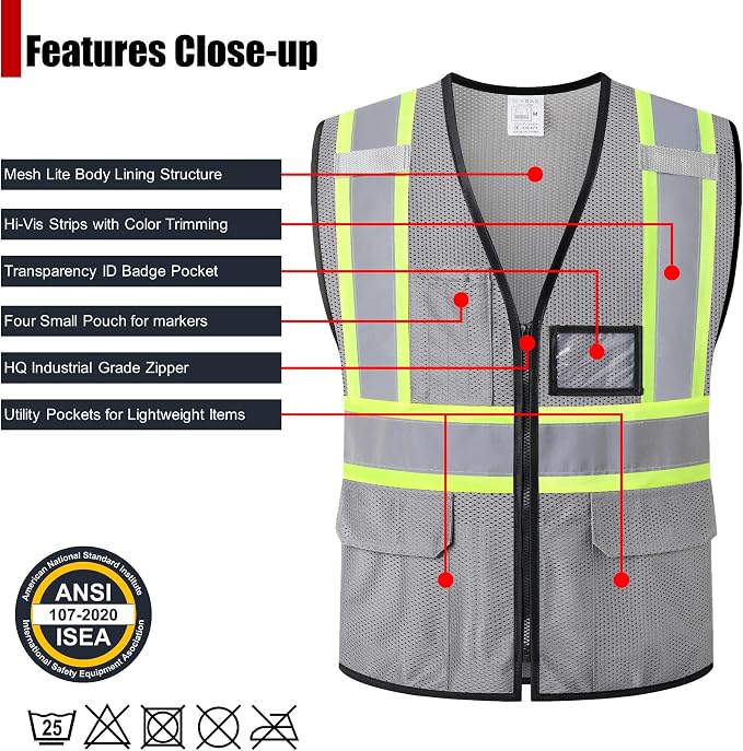 Reflective Safety Vest for Men Women Hi Vis Vest - Image 2