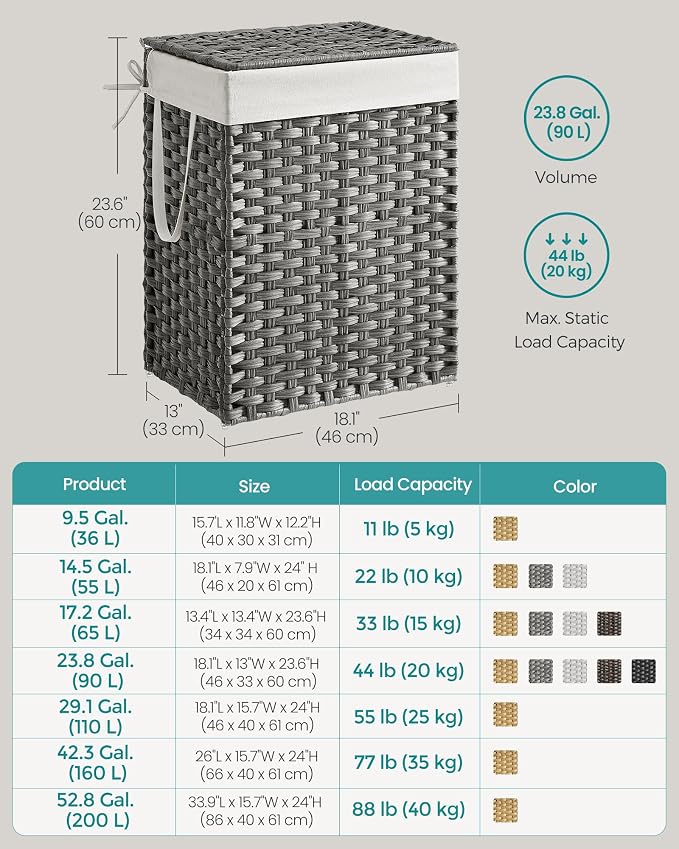 SONGMICS Laundry Hamper with Lid, 23.8 Gallon Synthetic Rattan Clothes Laundry - Image 8