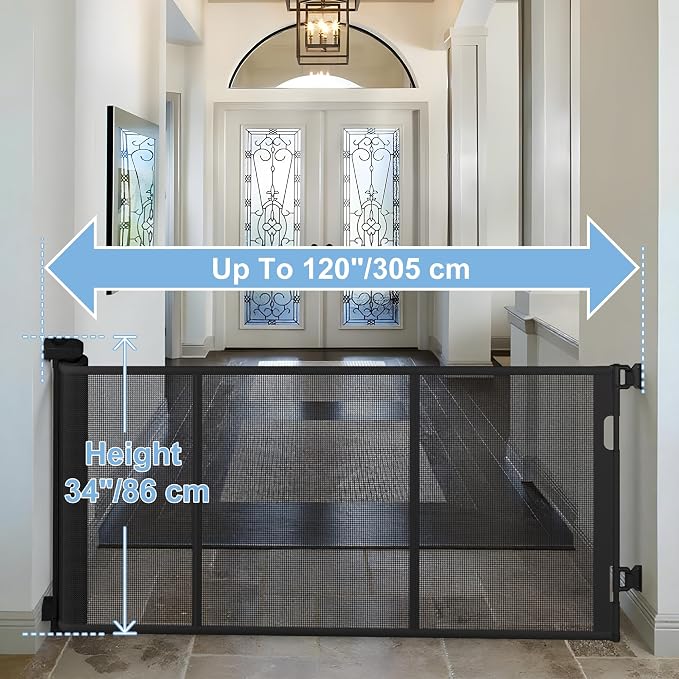 120 inches Extra Wide Baby Gate, 34 inches Tall Retractable Pet Gate - Image 2