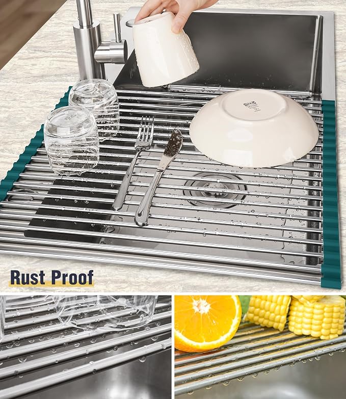 Tomorotec Stainless Steel Roll Up Dish Drying Rack, Foldable Over The Sink - Field & Grace