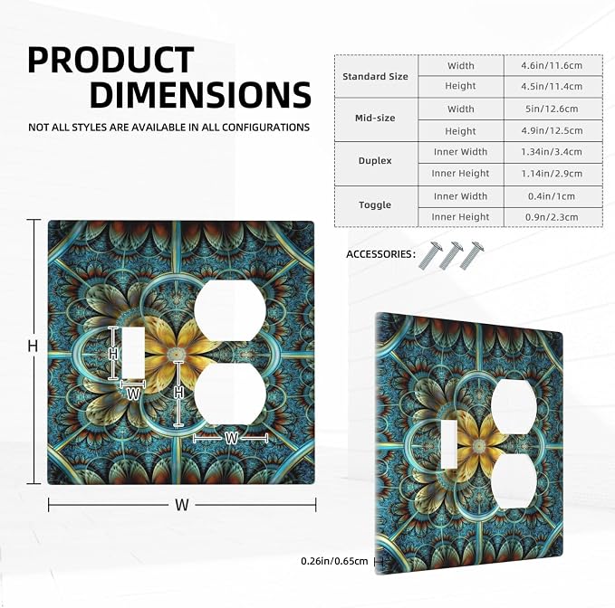 Decorative Light Switch Cover Plate Boho Fractal Mandala Bohemia 2 Gang Outlet - Image 5