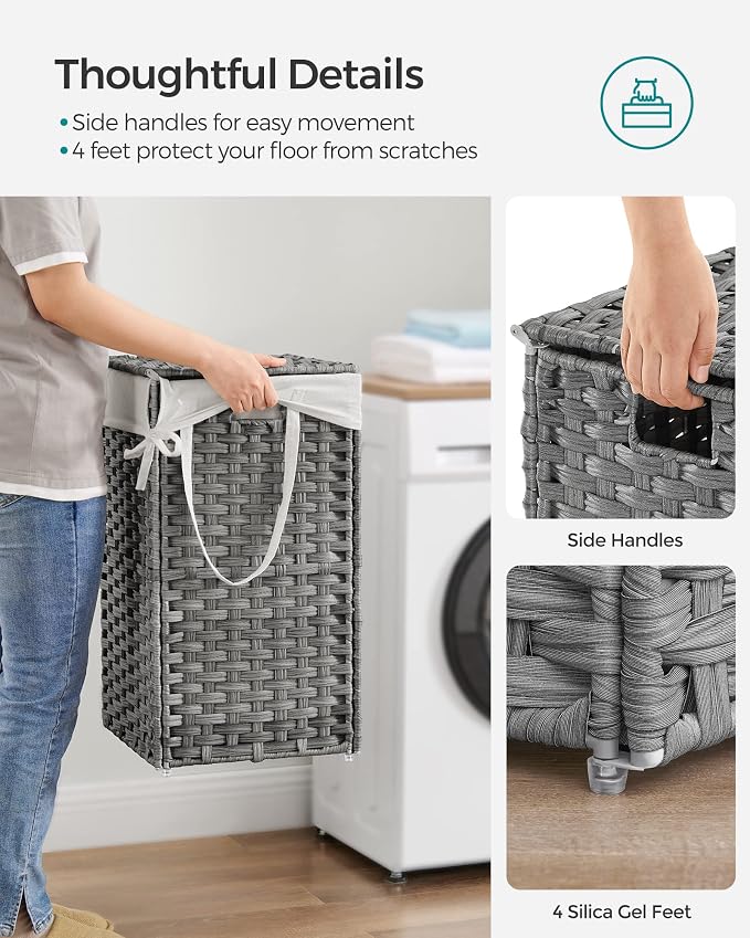 SONGMICS Laundry Hamper with Lid, 17.2 Gallon Synthetic Rattan Clothes Laundry - Field & Grace