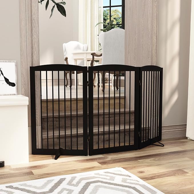 Freestanding Pet Gate for Dogs, Foldable Wooden Dog Gate for House Indoor - Image 7