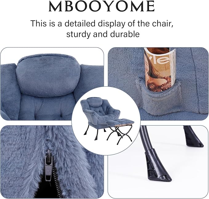Lazy Chair with Folding Ottoman, Modern Accent Lounge Armchair with Armrests - Image 4