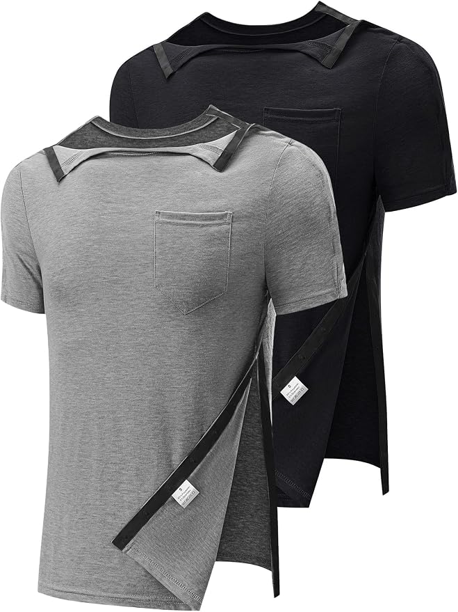 Poriff Men's Post Shoulder Surgery Recovery Shirts Full Tear Away Short Sleeve by PORIFF