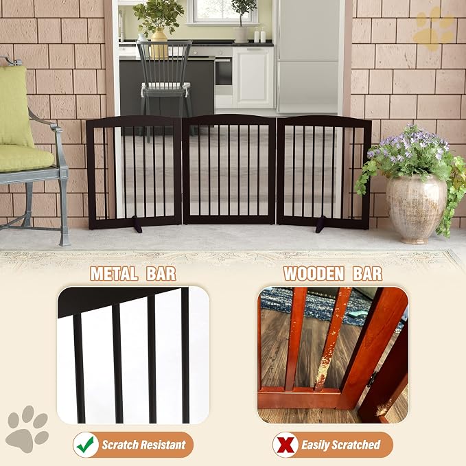 Freestanding Pet Gate for Dogs, Foldable Wooden Dog Gate for House, Indoor Dog - Image 4