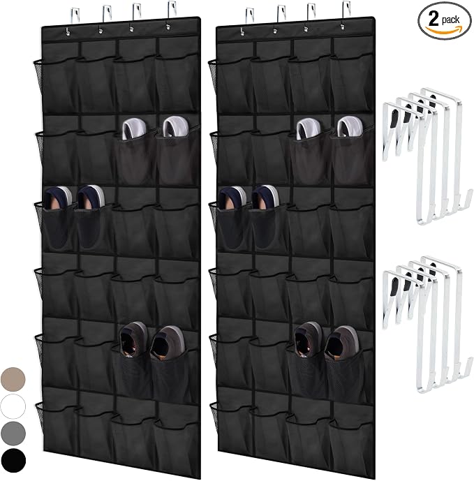 HOME GENIE Over the Door Hanging Shoe Organizer, 2 Pack, 24 Breathable Mesh by HomeGenie