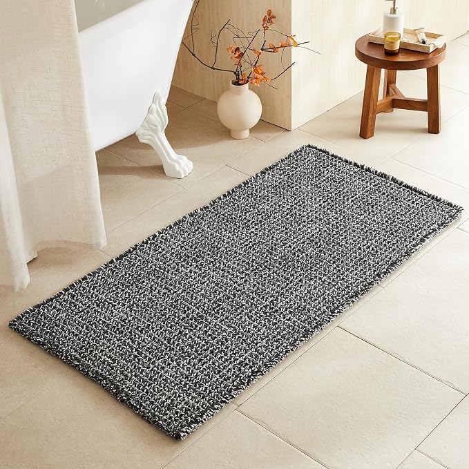 Black and White Bathroom Rugs, Waffle Bath Mat Non Slip Washable Super by TYUU