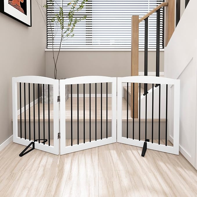 Freestanding Wooden Pet Gate for House, Foldable Indoor Dog Gate for Doorways - Image 2
