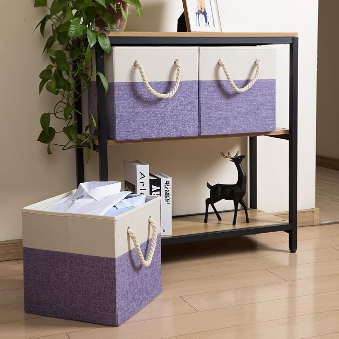PRANDOM Large Foldable Cube Storage Bins 11x11 inch Fabric Linen Storage - Image 3