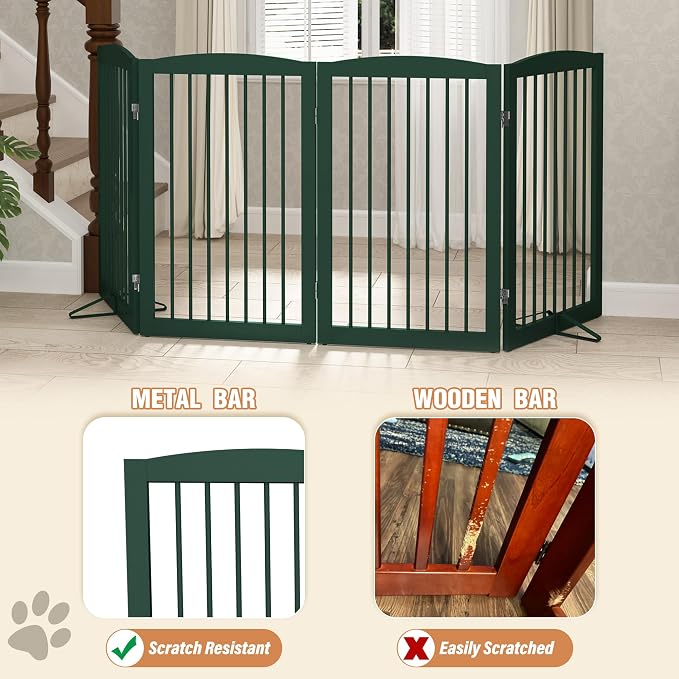 Freestanding Pet Gate for Dogs, Indoor Wooden Dog Gate for House, Foldable Dog - Image 4