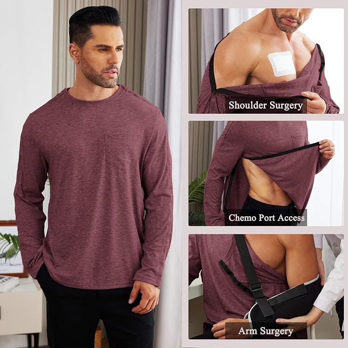 Deyeek Men's Post Shoulder Surgery Recovery Shirts Full Tear Away Long Sleeve - Image 3
