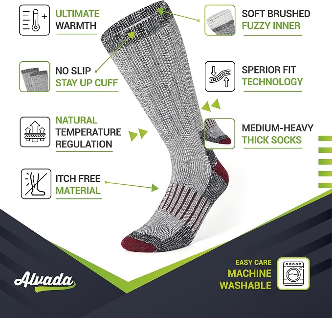 Alvada Warm Thermal Wool Socks for Winter Moisture Wicking and Breathable Cozy - Image 2