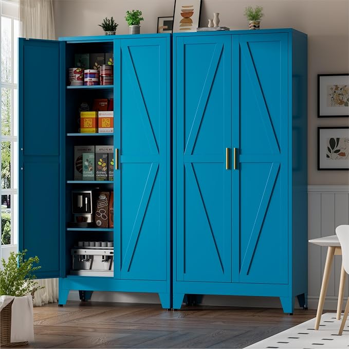 Metal Kitchen Pantry Cabinet, Farmhouse Storage Freestanding Cupboard by Unknown