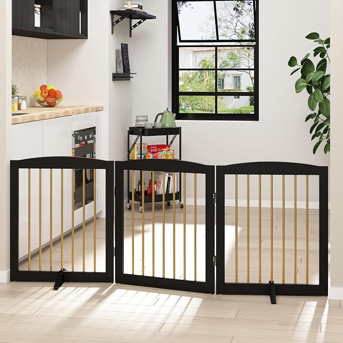 Freestanding Pet Gate for Dogs, Foldable Wooden Dog Gate for House, Indoor Dog - Image 2