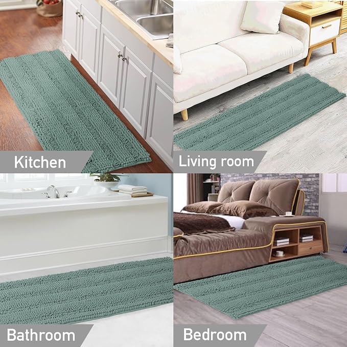 Turquoize Bathroom Runner Extra Long Blue Chenille Bath Rug Non Slip Shaggy - Image 6