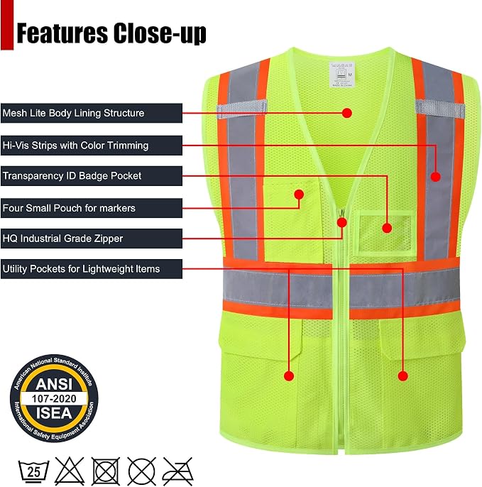 Reflective Safety Vest for Men Women Hi Vis Vest - Image 2