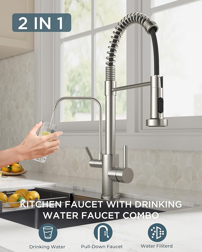 FORIOUS Kitchen Faucet with Purfied Water Filter, 2 in 1 Commercial Stainless - Image 2