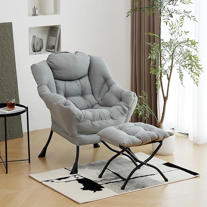 Lazy Chair with Ottoman, Modern Chair with Folding Footrest, Lounge Accent Chair - Image 7