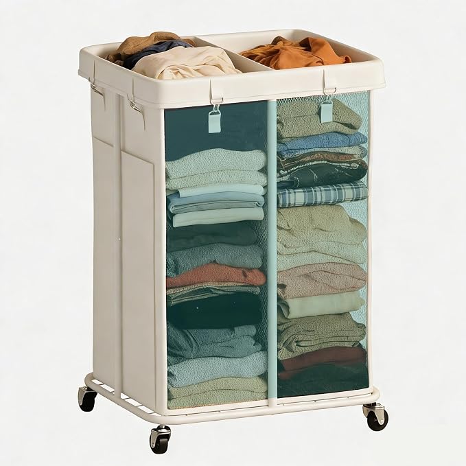 160L Laundry Hamper with Wheels, Rolling Laundry Basket with Metal Frame and by VRICCC