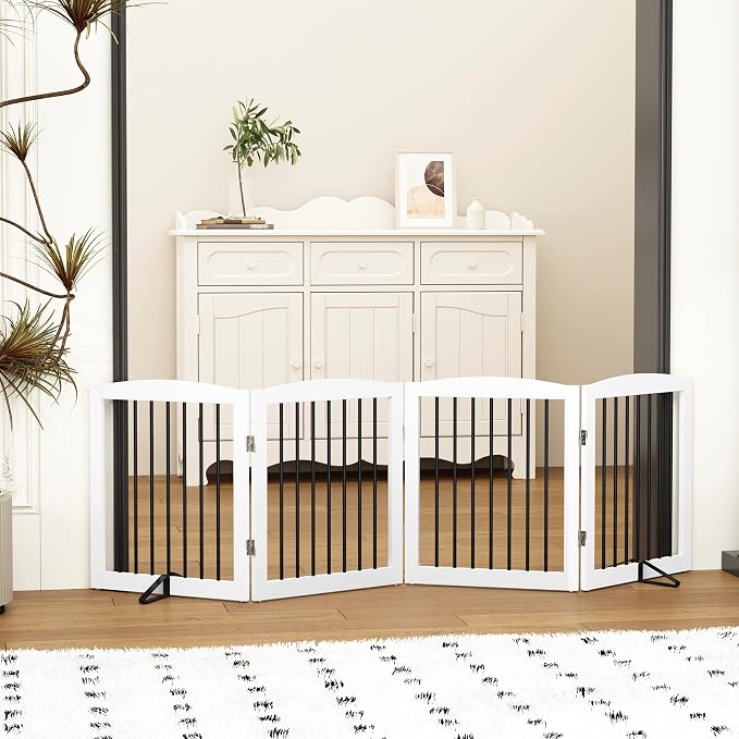Freestanding Pet Gate for Dogs, Foldable Wooden Dog Gate for House, Indoor Dog - Image 2