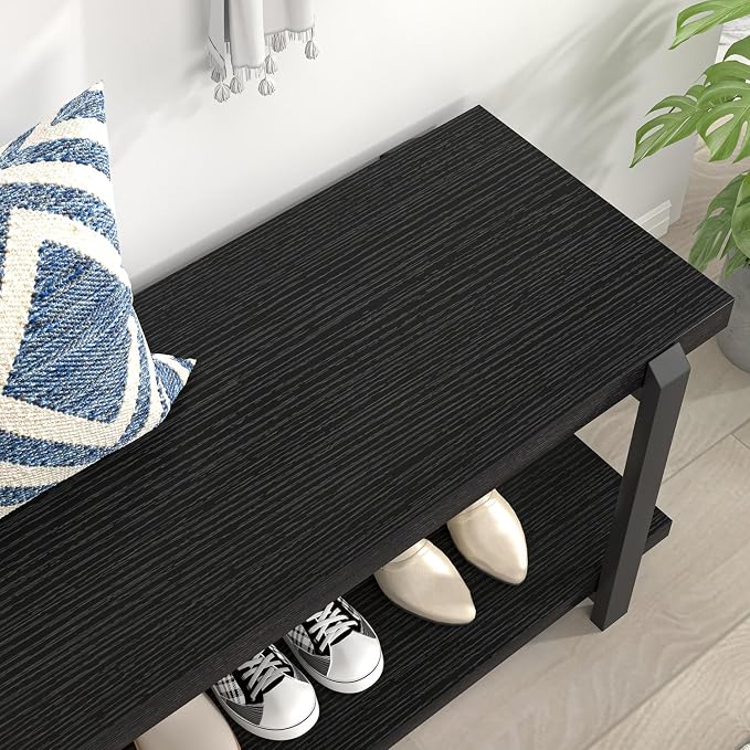 EXCEFUR Entryway Bench, Modern Wood and Metal Storage Bench - Image 4