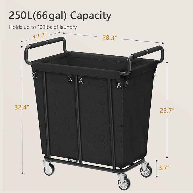 Laundry Hamper with Wheels, 250L Rolling Medium Laundry Basket
