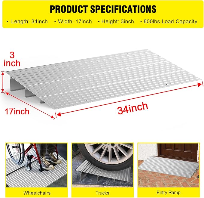 Door Threshold Ramp 3" Rise Door Ramp Aluminum Entry Ramp or Doorways Rated 800 - Image 2