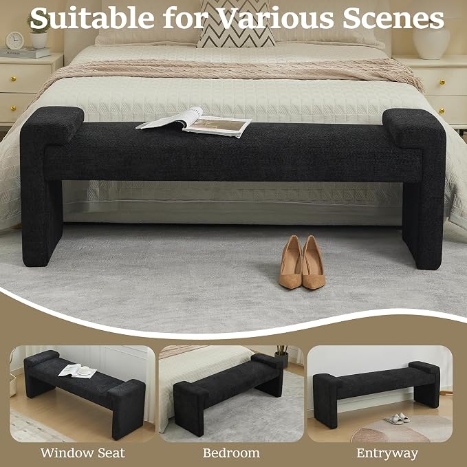 58.7" End of Bed Upholstered Bench Modern Bedroom Bench - Image 5