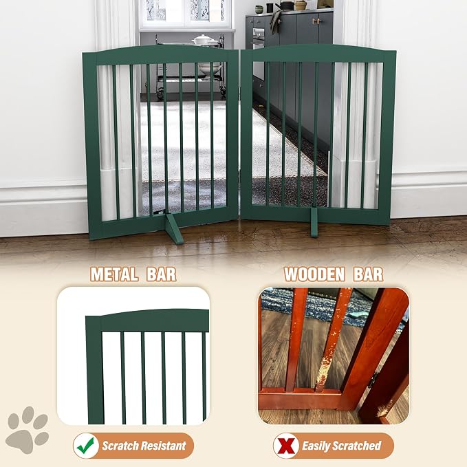 Freestanding Pet Gate for Dogs, Foldable Wooden Dog Gate for House, Step Over - Image 4