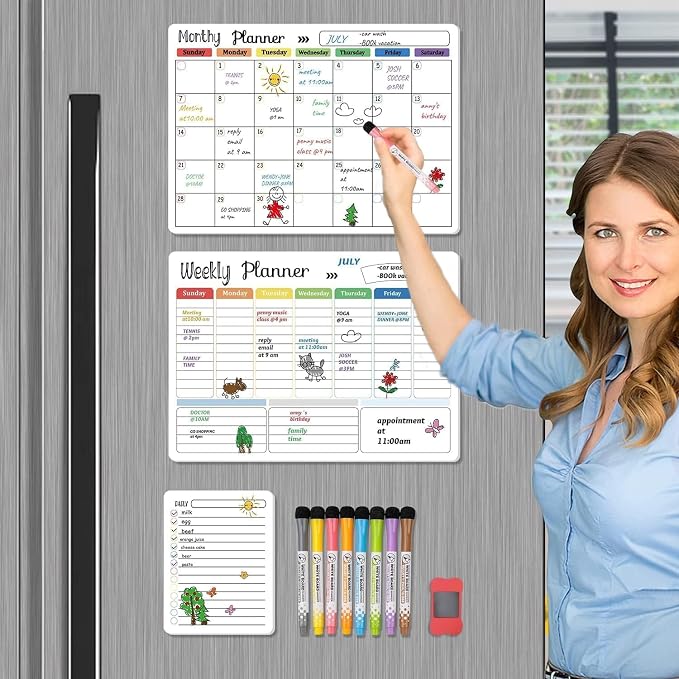 Hivillexun Magnetic Dry Erase Calendar Whiteboard Set - Field & Grace