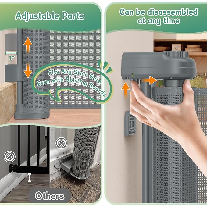 200'' Retractable Baby Gates Extra Wide, 16 FT Indoor/Outdoor Grey Retractable - Image 7