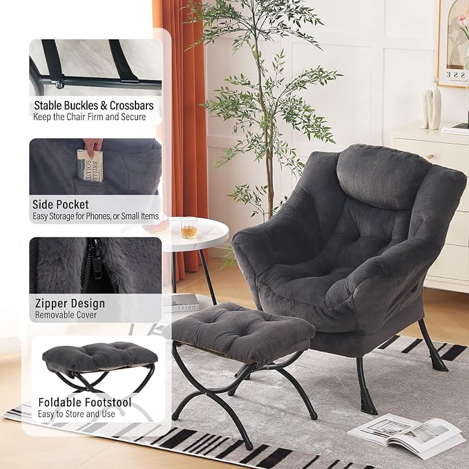 Oversized Chair with Ottoman, Modern Reading Chair, Lounge Accent Chair with - Image 5