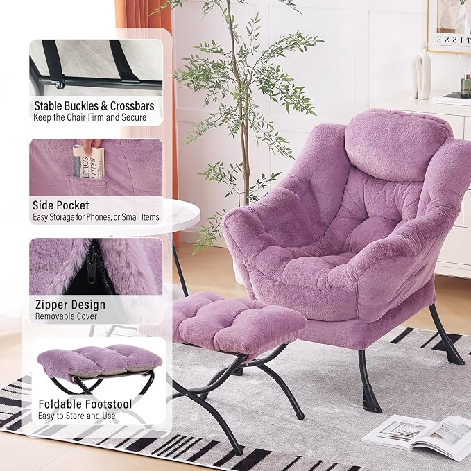 Oversized Chair with Ottoman, Modern Chair with Folding Footrest, Lounge Accent - Image 5
