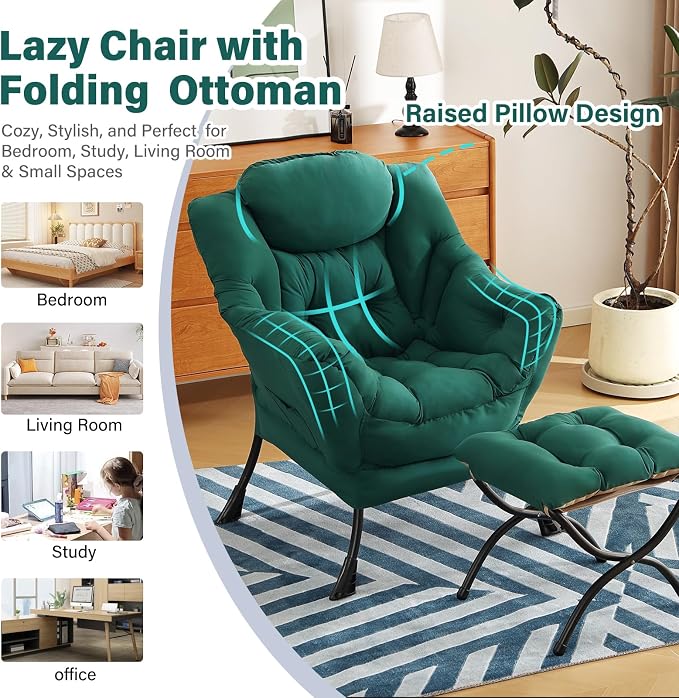 Modern Lazy Chair with Folding Footrest, Lounge Accent Reading Chair - Image 8