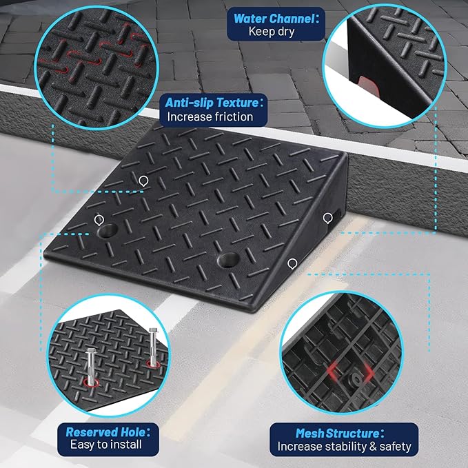 Rubber Curb Ramp, Heavy-Duty 3 T Capacity Threshold Ramps, 19.7" L x 19.7" W - Image 4