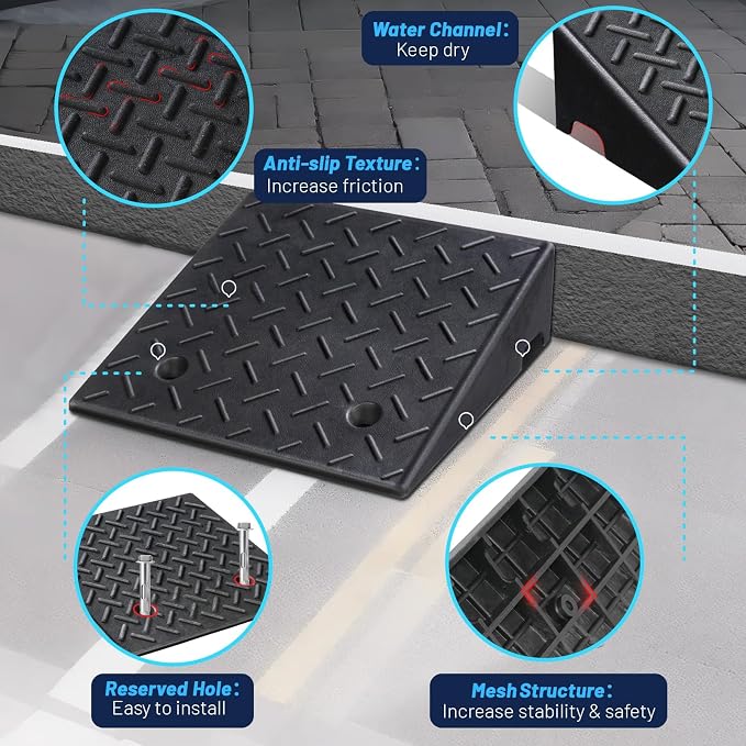 Rubber Curb Ramp, Heavy-Duty 3 T Capacity Threshold Ramps, 19.7" L x 19.7" W - Image 4