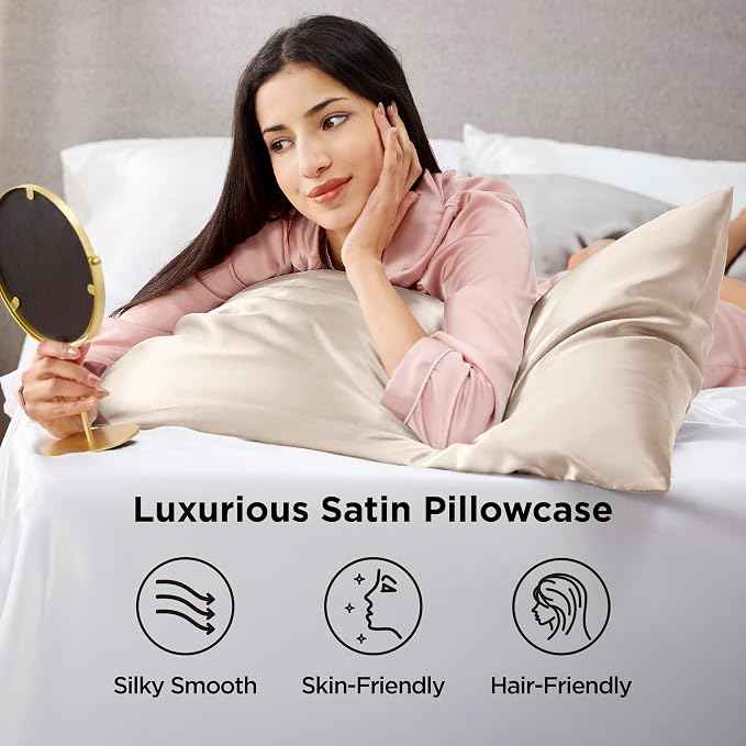 Bedsure Satin Pillowcases, Similar to Silk Pillow Cases Queen Size Set of 2