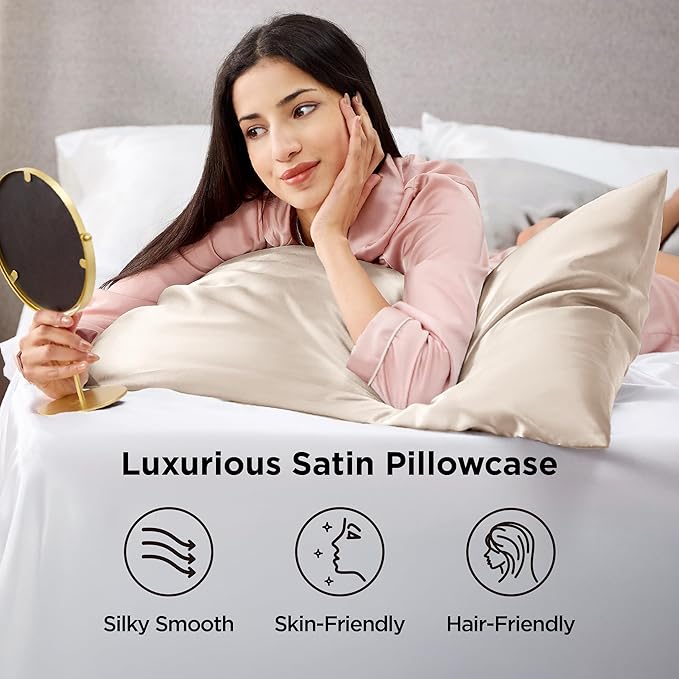 Bedsure Satin Pillowcase 2 Pack Similar to Silk Pillow Cases Standard Size - Image 3