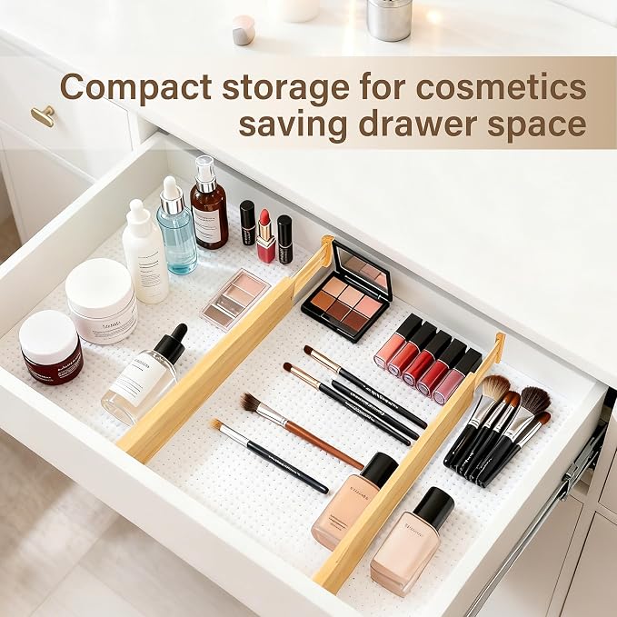 Bamboo Drawer Divider Set of 8, Adjustable Spring-Loaded Drawer Organizer - Image 7