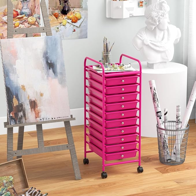 Giantex 10-Drawer Storage Cart w/Universal Wheel, Rolling Cart w/Handle - Image 4