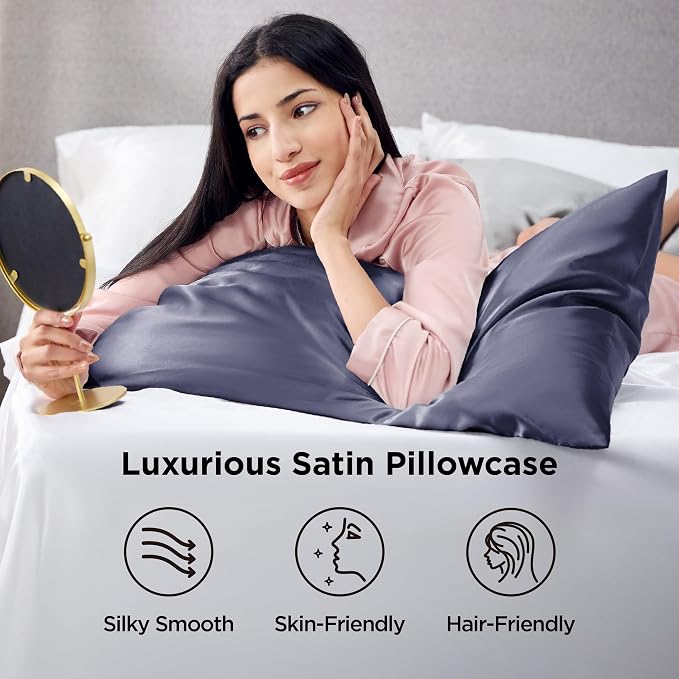 Bedsure Satin Pillowcase 2 Pack Similar to Silk Pillow Cases Standard Size - Image 3