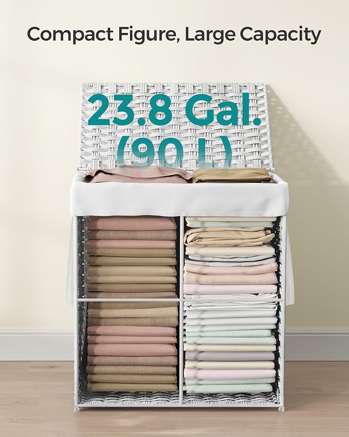 SONGMICS Laundry Hamper with Lid, 23.8 Gallon Synthetic Rattan Clothes Laundry - Image 5