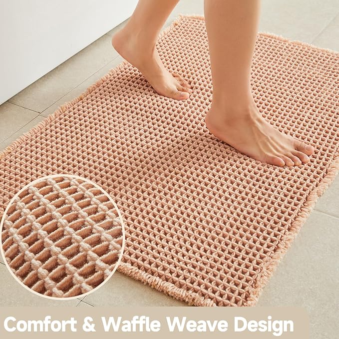 Waffle Runner Rug Bathroom, Long Boho Bathroom Rugs Non Slip Washable Super - Image 3